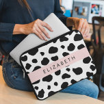 Cow Print, Cow Spots, Black And White, Your Name Laptop Sleeve<br><div class="desc">Elegant,  stylish and sophisticated cow pattern in black and white colour. Modern and trendy gift,  perfect for the animal print lover in your life. Personalize by adding your name,  nickname,  monogram or initials.</div>