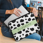 Cow Print, Cow Spots, Black And White, Your Name Laptop Sleeve<br><div class="desc">Elegant,  stylish and sophisticated cow pattern in black and white colour. Modern and trendy gift,  perfect for the animal print lover in your life. Personalize by adding your name,  nickname,  monogram or initials.</div>