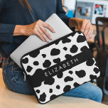 Cow Print, Cow Spots, Black And White, Your Name Laptop Sleeve<br><div class="desc">Elegant,  stylish and sophisticated cow pattern in black and white colour. Modern and trendy gift,  perfect for the animal print lover in your life. Personalize by adding your name,  nickname,  monogram or initials.</div>