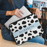 Cow Print, Cow Spots, Black And White, Your Name Laptop Sleeve<br><div class="desc">Elegant,  stylish and sophisticated cow pattern in black and white colour. Modern and trendy gift,  perfect for the animal print lover in your life. Personalize by adding your name,  nickname,  monogram or initials.</div>