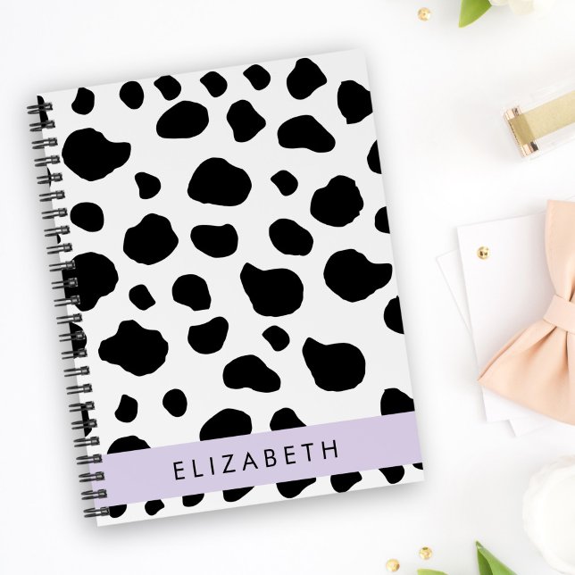 Cow Print, Cow Spots, Black And White, Your Name Notebook (Creator Uploaded)