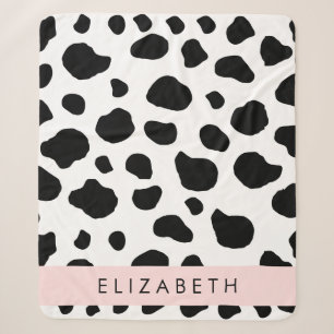 Cow Print, Cow Spots, Black And White, Your Name Sherpa Blanket