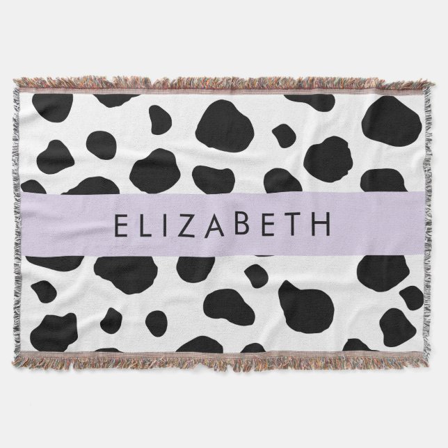 Cow Print, Cow Spots, Black And White, Your Name Throw Blanket (Front)