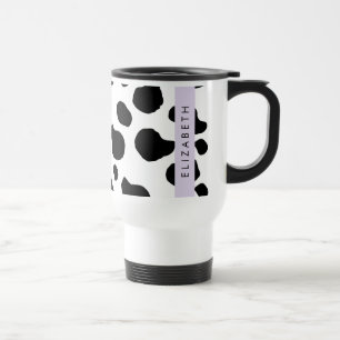 Cow Print, Cow Spots, Black And White, Your Name Travel Mug