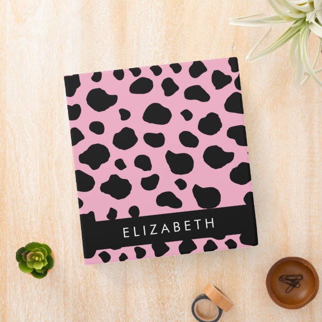 Cow Print, Cow Spots, Pink Cow, Your Name Binder (In Situ)