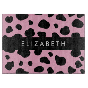 Cow Print, Cow Spots, Pink Cow, Your Name Cutting Board