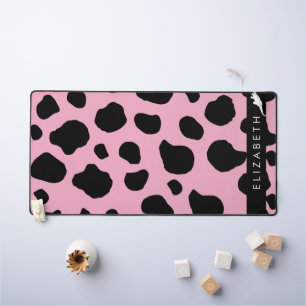 Cow Print, Cow Spots, Pink Cow, Your Name Desk Mat