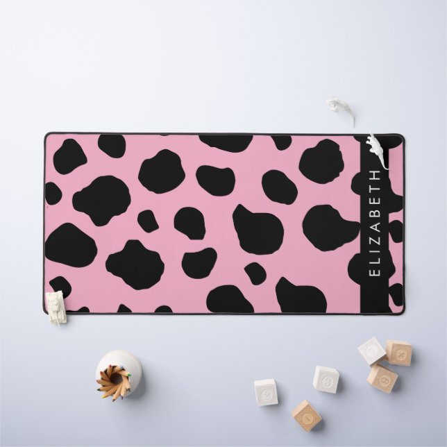 Cow Print, Cow Spots, Pink Cow, Your Name Desk Mat (Kids Table)