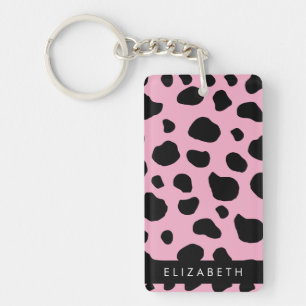 Cow Print, Cow Spots, Pink Cow, Your Name Keychain