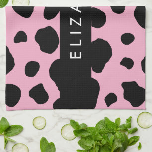 Cow Print, Cow Spots, Pink Cow, Your Name Kitchen Towel