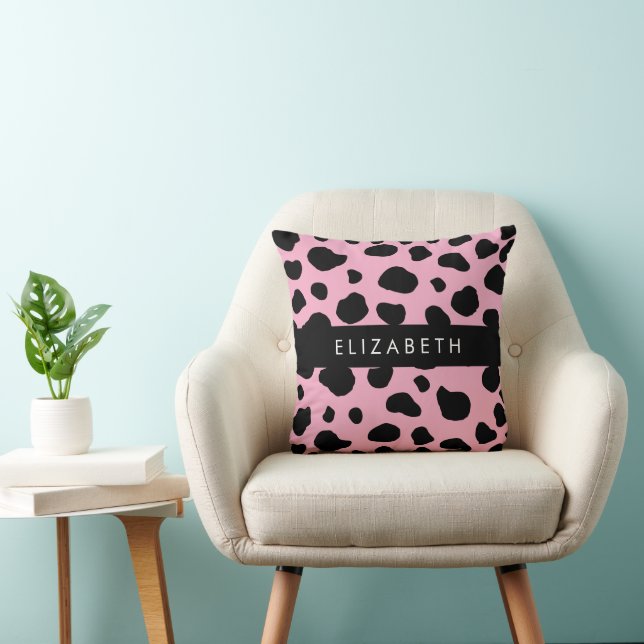 Cow Print, Cow Spots, Pink Cow, Your Name Throw Pillow (Chair)