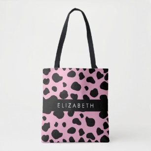 Cow Print, Cow Spots, Pink Cow, Your Name Tote Bag