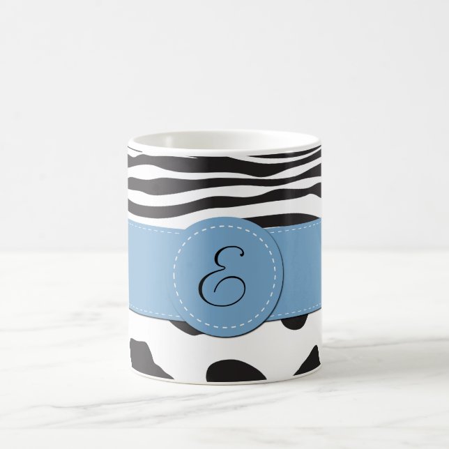Cow Print, Cow Spots, Zebra Stripes, Monogram Coffee Mug (Center)