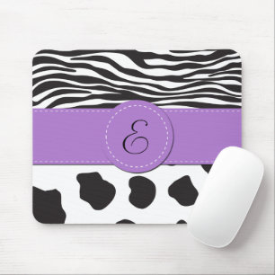 Cow Print, Cow Spots, Zebra Stripes, Monogram Mouse Pad