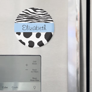 Cow Print, Cow Spots, Zebra Stripes, Your Name Magnet