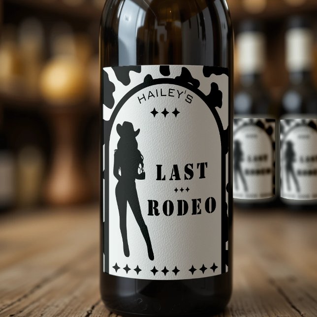 Cow Print Cowgirl Wedding Bachelorette Party Wine Label (bride's last rodeo cow print bachelorette party wine bottle labels)
