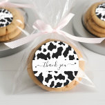 Cow Print Cowgirl Wedding Favour Thank You Classic Round Sticker<br><div class="desc">Elegant white and black cow print cowgirl wedding round sticker for wedding favours.  Great envelope sticker or thank you token for bridal shower / wedding guests.  Also,  great for a western / southern themed wedding or bachelorette party.</div>