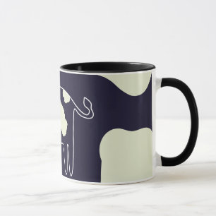 Cow print cup on navy blue background with white s