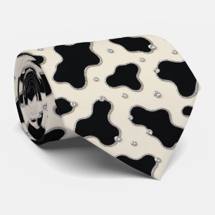 Cow Print Glitter Faux Silk Neck Tie   Cowboy