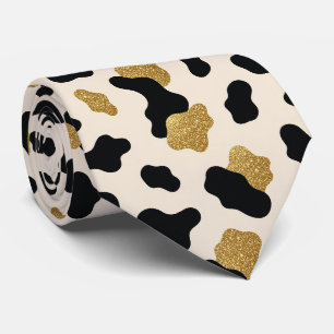 Cow Print Glitter Faux Silk Neck Tie   Cowboy