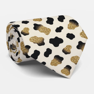 Cow Print Glitter Faux Silk Neck Tie   Cowboy