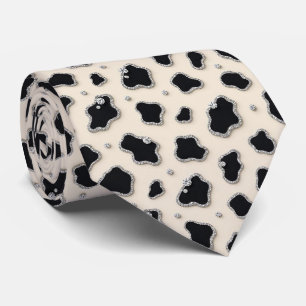 Cow Print Glitter Faux Silk Neck Tie   Cowboy