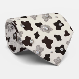 Cow Print Glitter Faux Silk Neck Tie   Cowboy