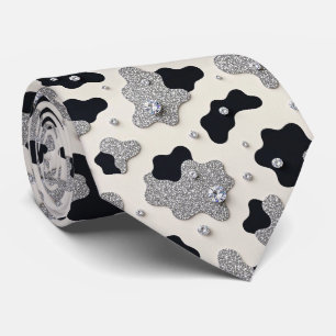 Cow Print Glitter Faux Silk Neck Tie   Cowboy