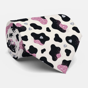 Cow Print Glitter Faux Silk Neck Tie   Cowgirl