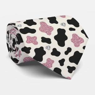 Cow Print Glitter Faux Silk Neck Tie   Cowgirl