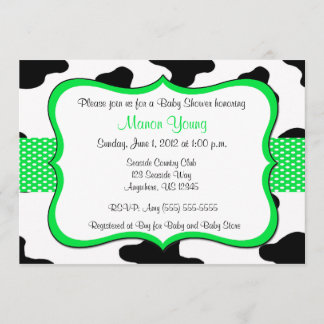 Cow Print Green Baby Shower or Birthday Invitation