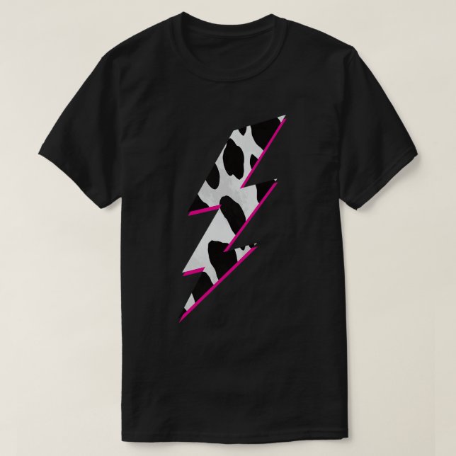 Cow Print Lightning Bolt Animal Print T-Shirt (Design Front)