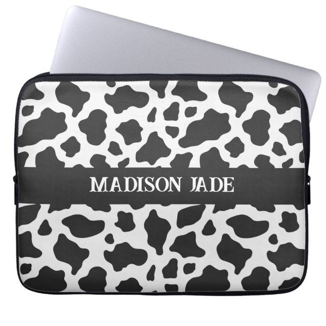 Cow Print Monogram Minimal Animal Print Laptop Sleeve (Front)
