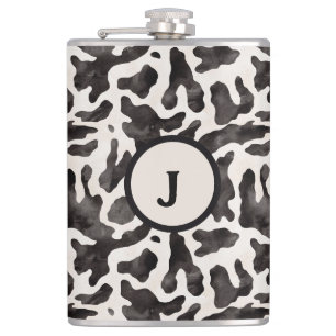 Cow Print Monogram Stainless Hip Flask