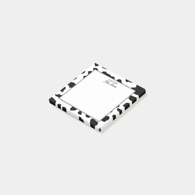 Cow Print Pattern Black and White Personalized Post-it Notes (Angled)