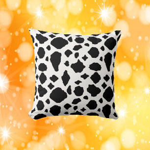 Cow Print Pattern Black and White Throw Pillow