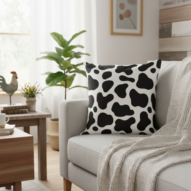 Cow print pillow, rustic pillow, square-shaped  throw pillow (Creator Uploaded)