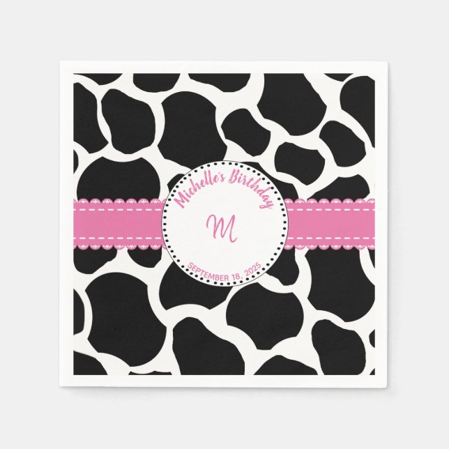Cow Print Pink Black Birthday   Napkin (Front)
