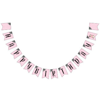 Cow Print Pink Gingham Happy Birthday Banner