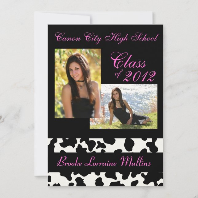 Cow print pink graduation announcement (Front)