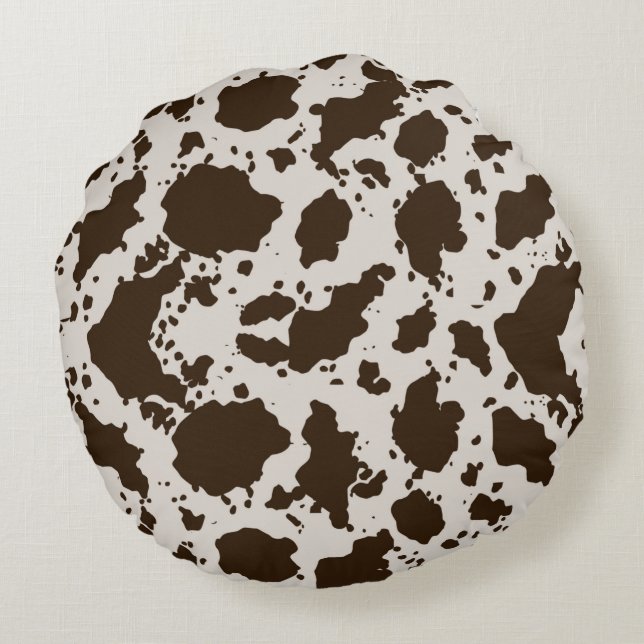 Cow Print Round Throw Pillow (Back)
