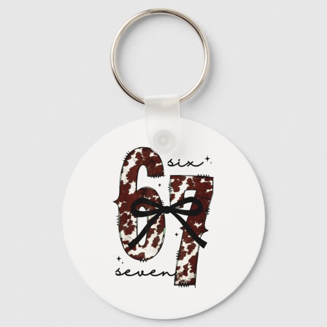 Cow Print Six Seven Western 67 Six Seven Coquette  Keychain (Front)