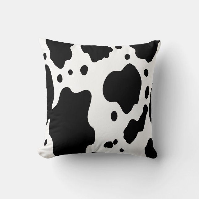 Cow Print – Trendy Black & White Pattern Throw Pillow (Front)