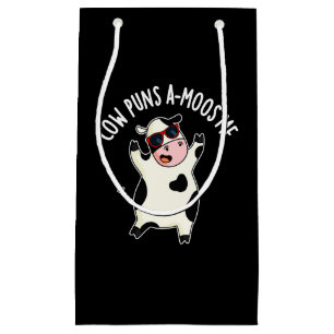 Cow Puns Amoos Me Funny Animal Pun  Dark BG Small Gift Bag