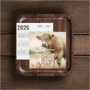 Cow QR Code 2026 Calendar Business Cards