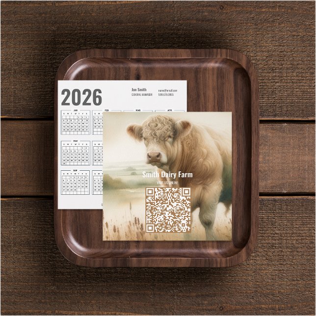Cow QR Code 2026 Calendar Business Cards (Cow QR Code 2026 Calendar Business Cards (front and back))