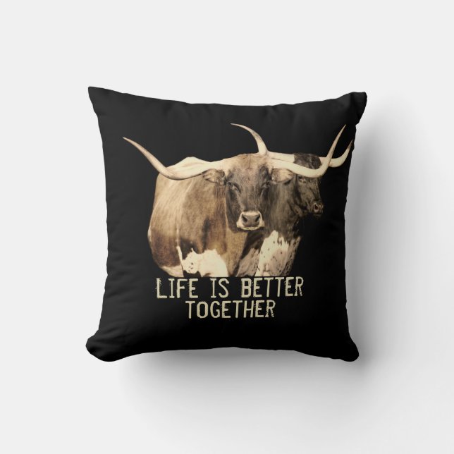 cow quote decor life is better together sepia tone throw pillow (Front)