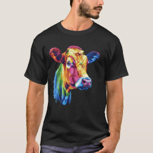 Cow Rainbow Colorful Cow Head Pop Art Farm Animal T-Shirt