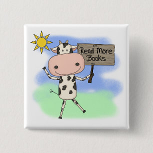 Cow Read More Books 2 Inch Square Button