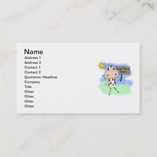 Cow Read More Books Business Card (Front)